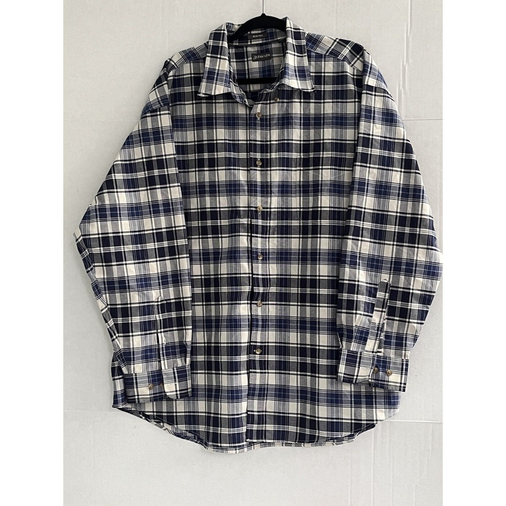 St Johns Bay Iron Free Shirt Men Size XXL Blue Plaid Button Down Up Long‎ Sleeve